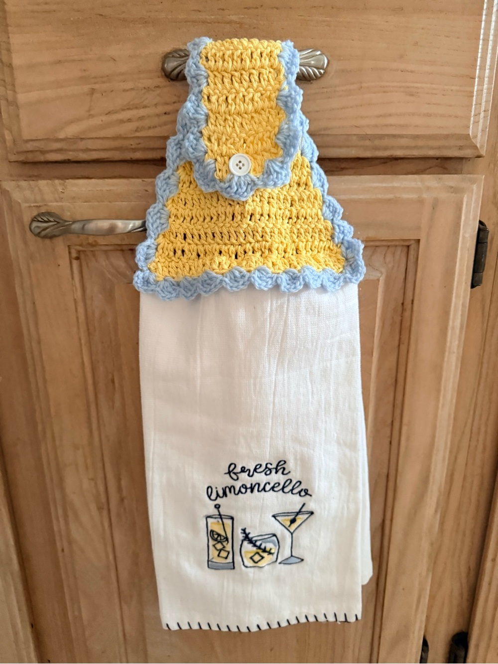 Handmade Yellow & Blue Crochet Top Kitchen Towel - Fresh Limoncello